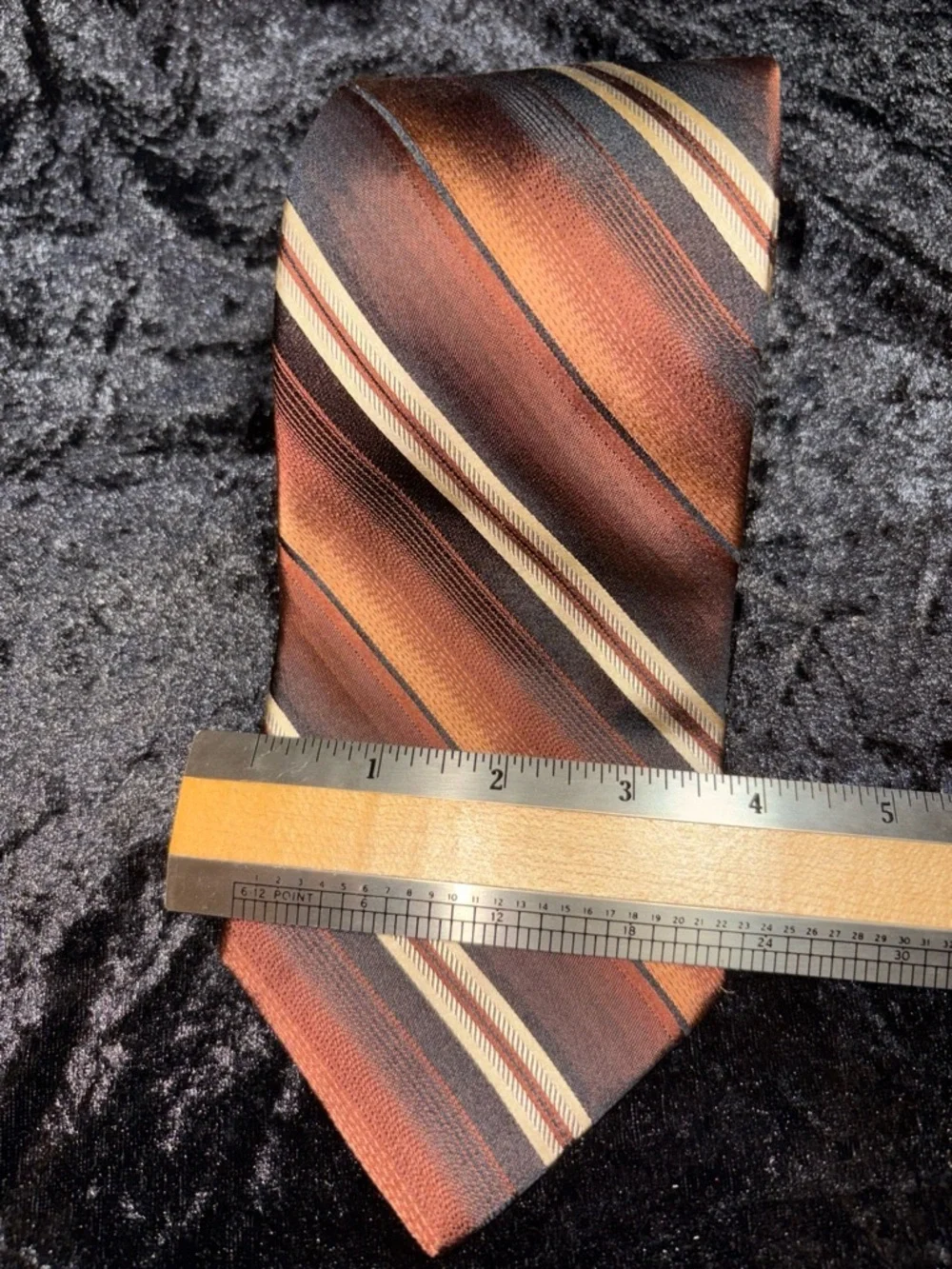 Murano Necktie Brown & Rust Shadow Stripe Silk OS EUC
